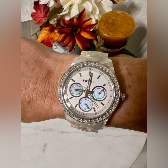 RARE Fossil Stella model ES2790 crystal accent resin analog quartz watch - Picture 9 of 9